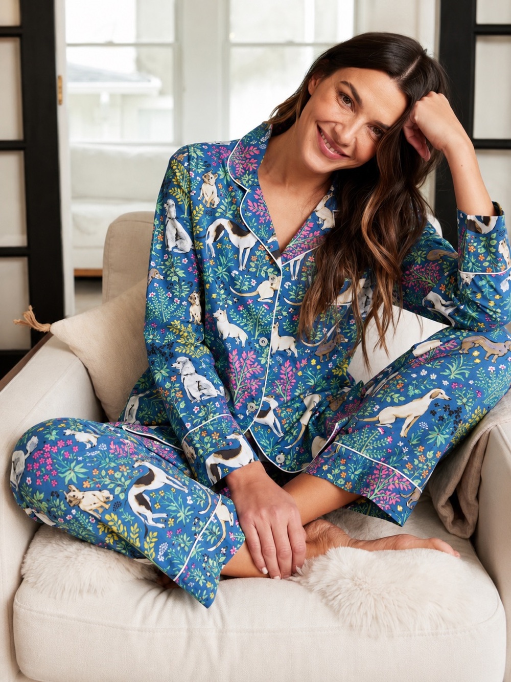 Printfresh Must Love Dogs Organic Cotton Pajama Set Indigo Print Size Large NWT